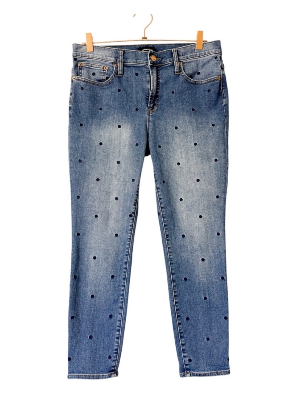 J. Crew Polka Dot Print 9” High Rise Toothpick Skinny Jeans Size 31 Petite